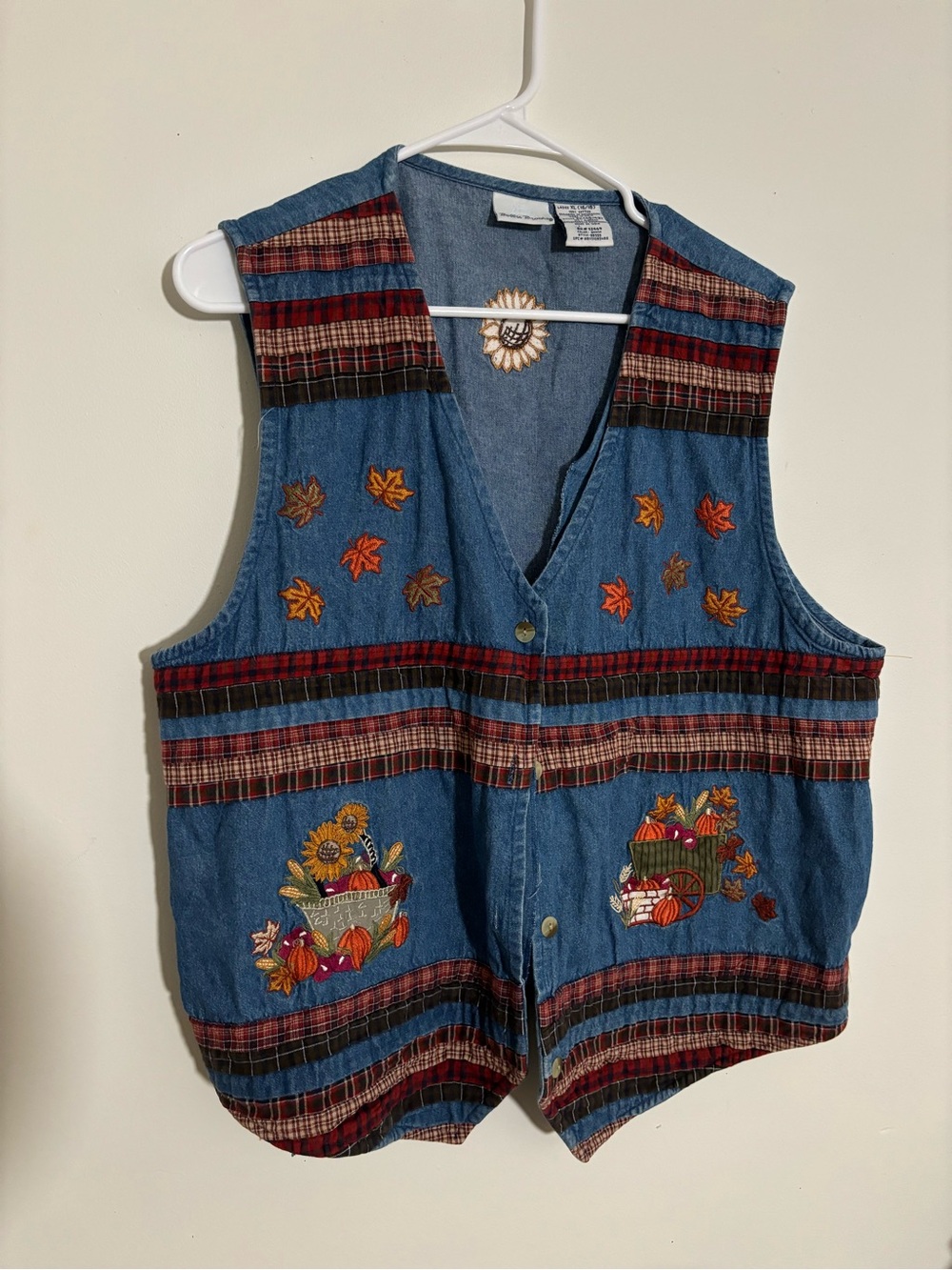 Bobbie Brooks Blue Denim Shirt with Sunflower Embroidery Vintage Fall Top
